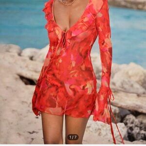 SHEIN long sleeve mesh swim cover up